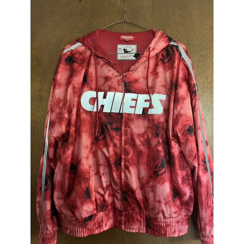 KC Chiefs Mitchell & Ness Wms. Galaxy‎ Full Zip Windbreaker Hoodie Size XL